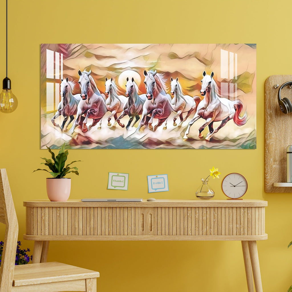 Vastu Inspired Running Horses Acrylic Wall Painting with Positive Energy Theme