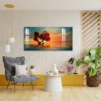 Elegant Sunset Landscape Acrylic Wall Painting with Serene Water Reflection