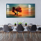 Elegant Sunset Landscape Acrylic Wall Painting with Serene Water Reflection