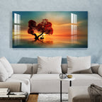 Elegant Sunset Landscape Acrylic Wall Painting with Serene Water Reflection