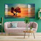 Elegant Sunset Landscape Acrylic Wall Painting with Serene Water Reflection