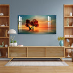 Elegant Sunset Landscape Acrylic Wall Painting with Serene Water Reflection