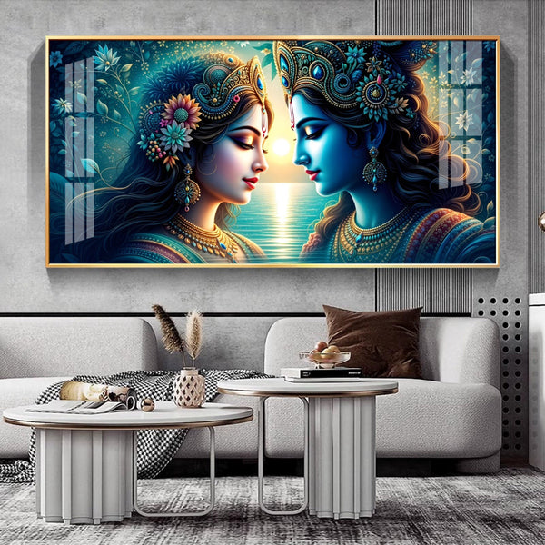 Premium Radha Krishna Ocean Sunset Theme Acrylic Wall Decor