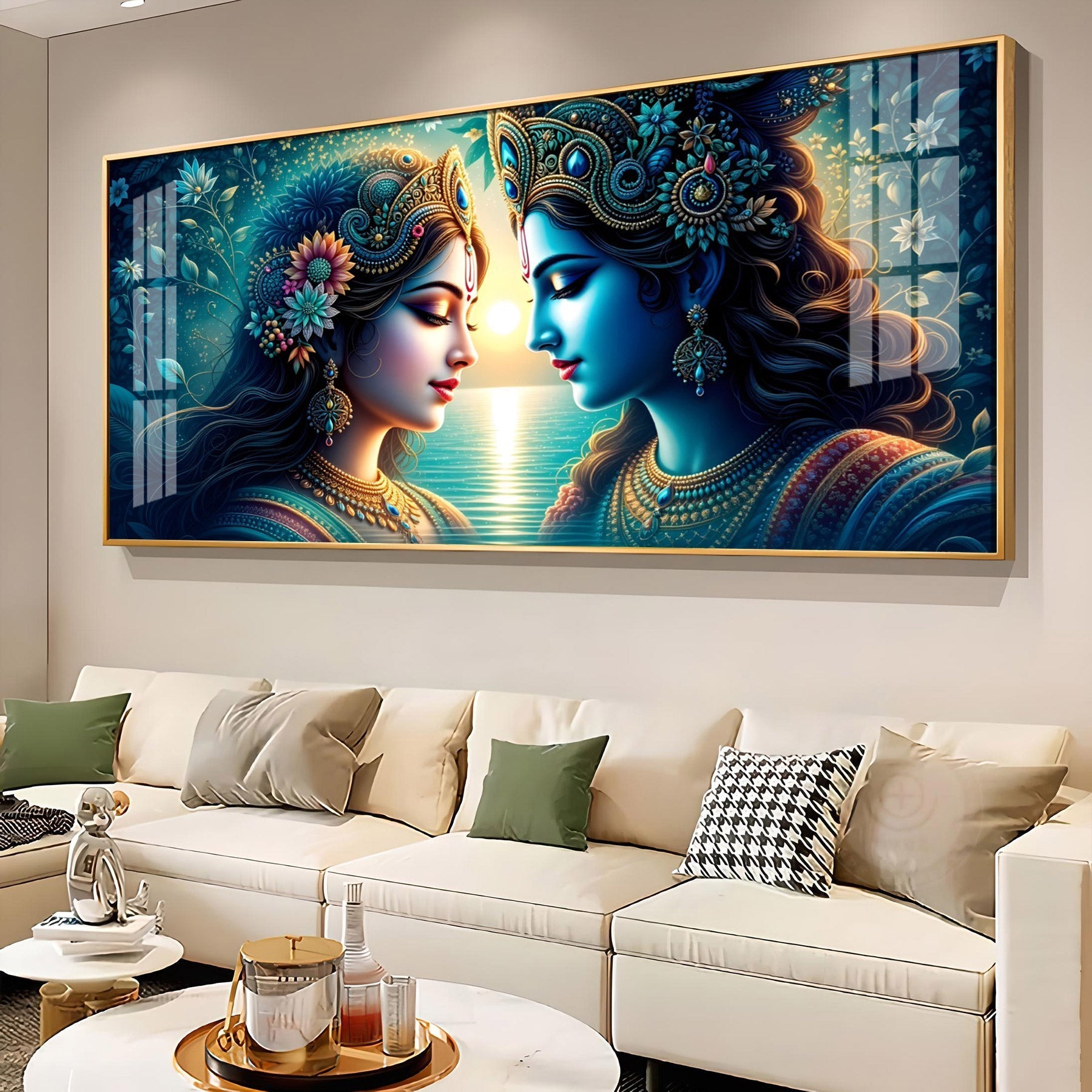 Premium Radha Krishna Ocean Sunset Theme Acrylic Wall Decor