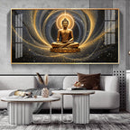 Divine Golden Buddha Meditation Cosmic Aura Premium Acrylic Wall Painting