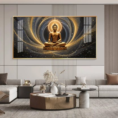 Divine Golden Buddha Meditation Cosmic Aura Premium Acrylic Wall Painting