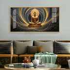 Divine Golden Buddha Meditation Cosmic Aura Premium Acrylic Wall Painting