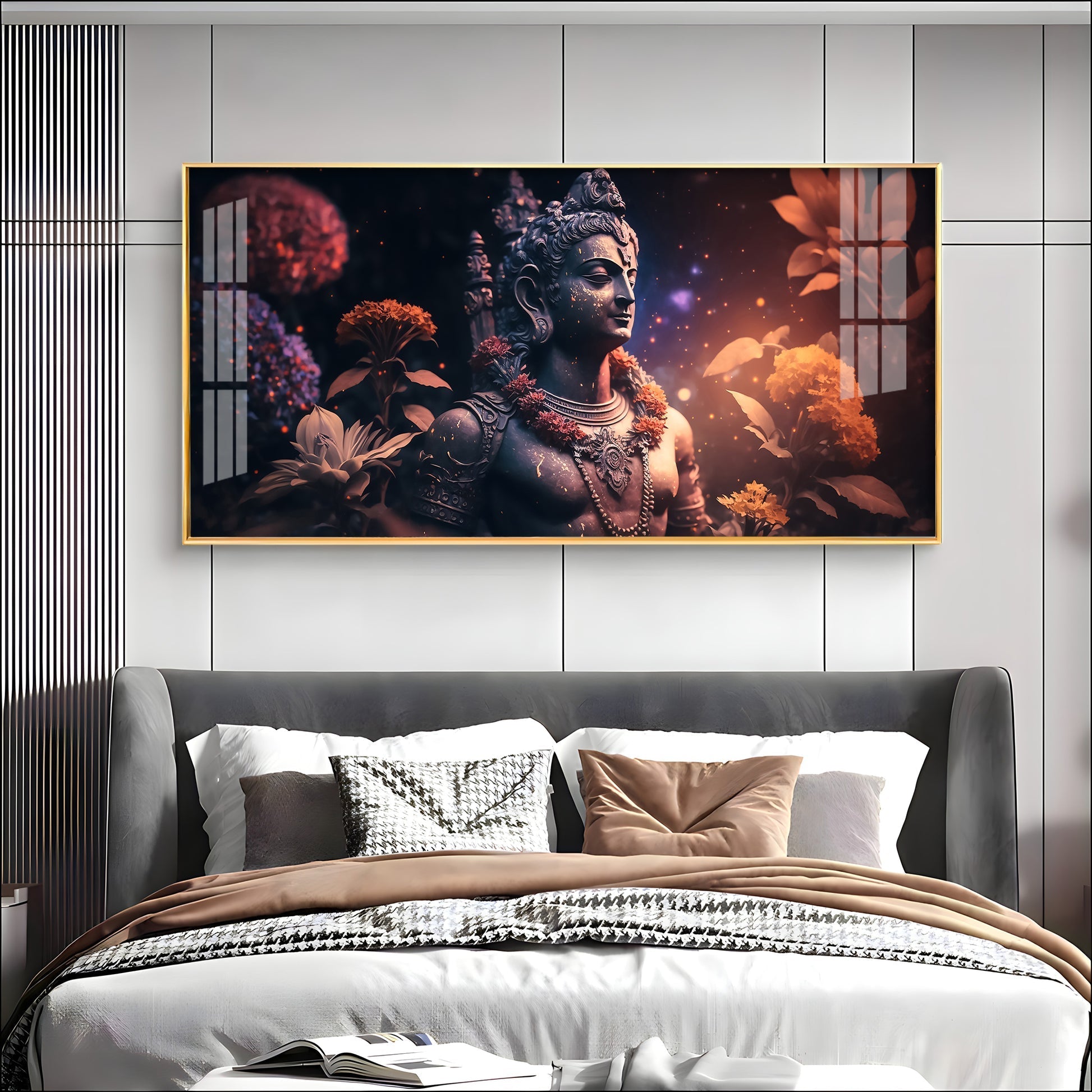 Divine Lord Shiva Meditative Aura Floral Theme Premium Acrylic Wall Painting