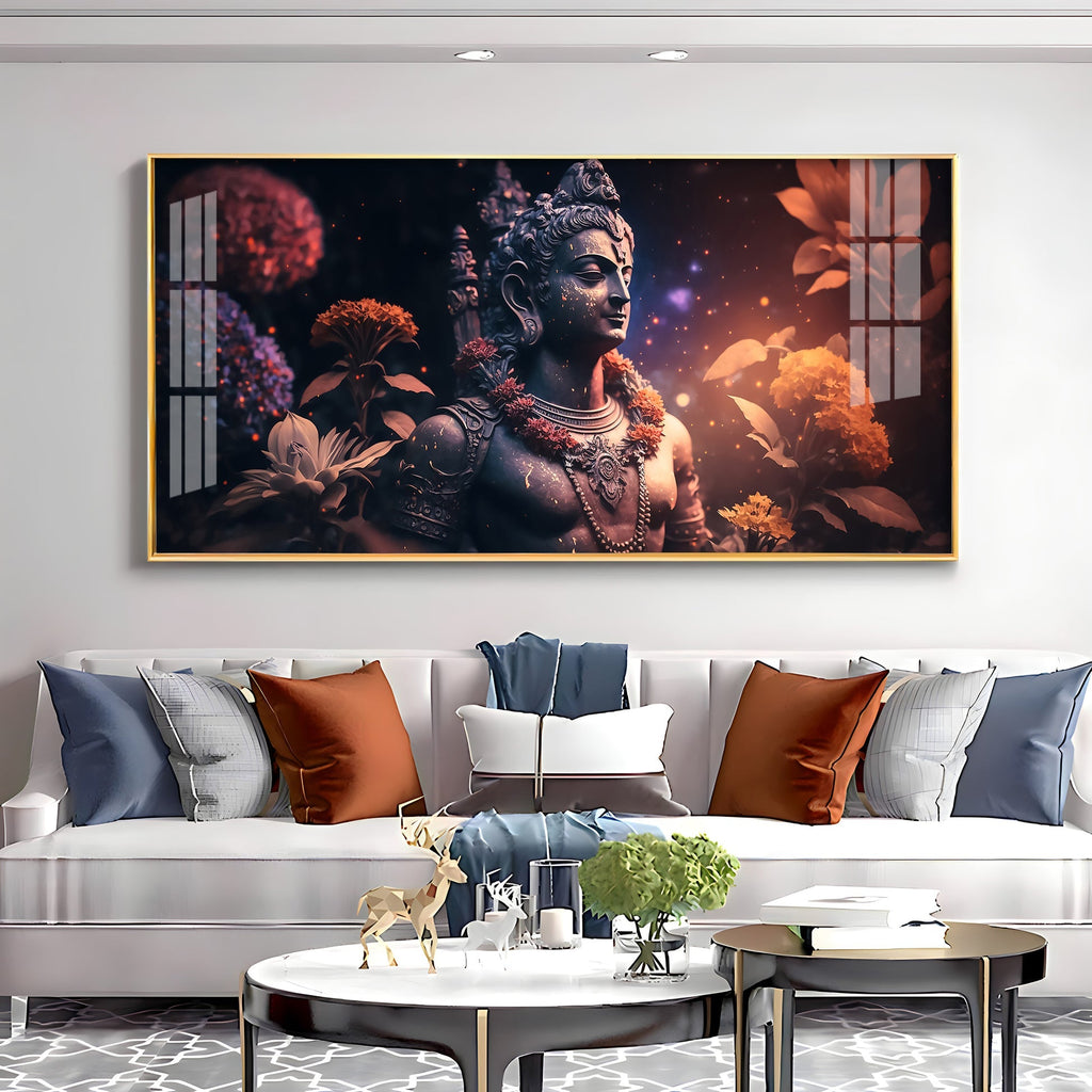Divine Lord Shiva Meditative Aura Floral Theme Premium Acrylic Wall Painting