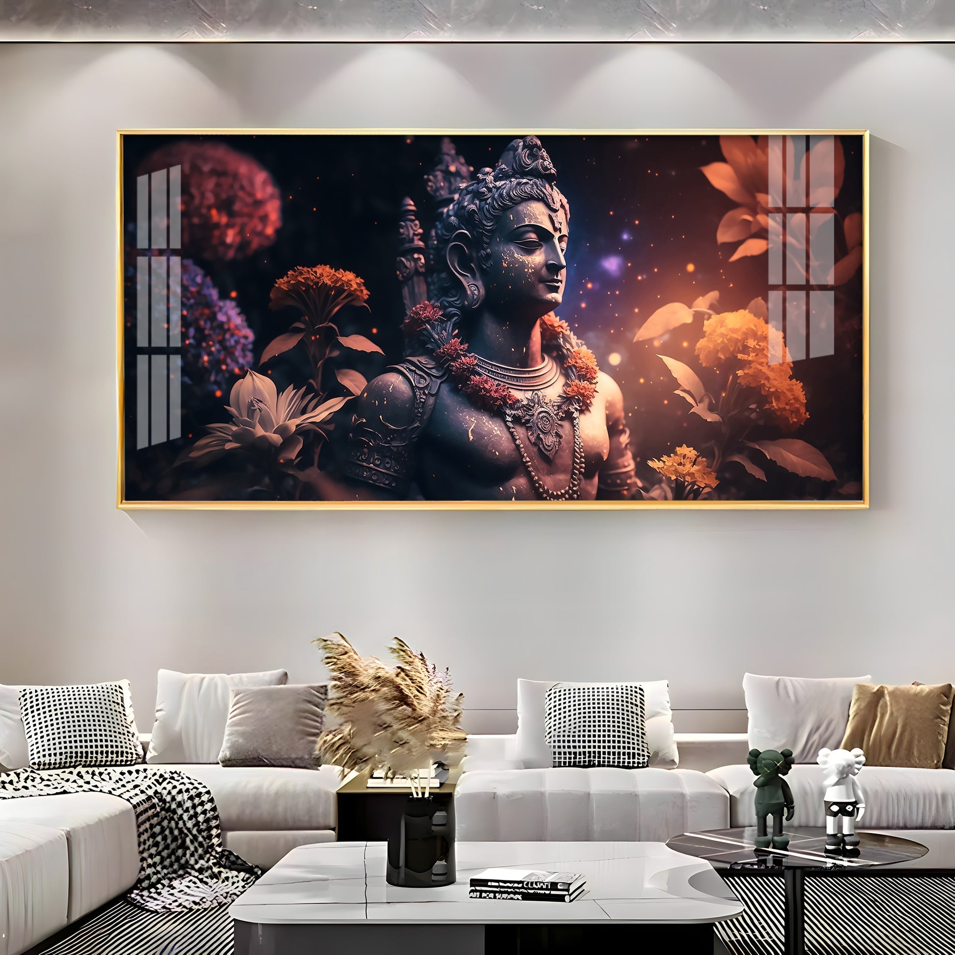 Divine Lord Shiva Meditative Aura Floral Theme Premium Acrylic Wall Painting