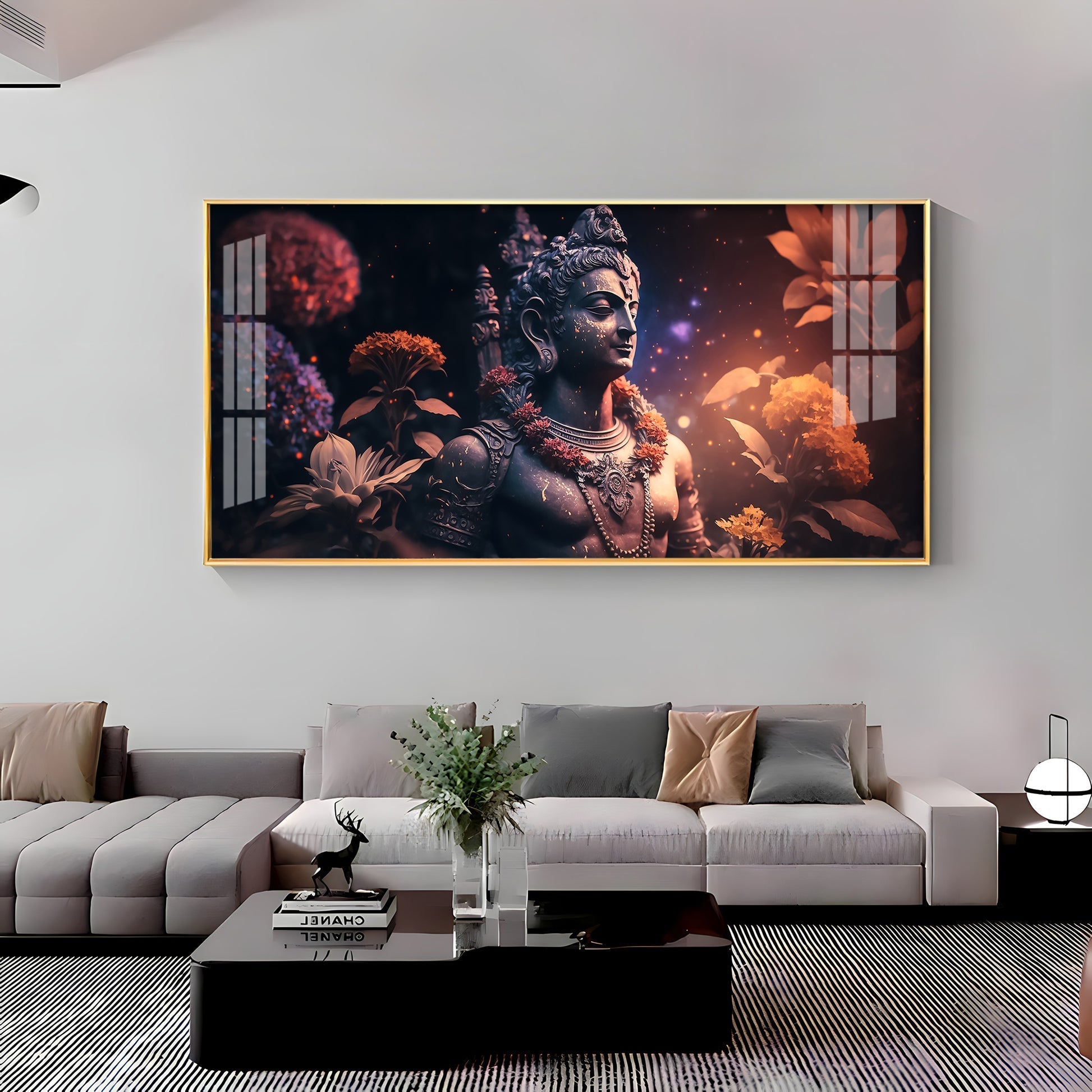 Divine Lord Shiva Meditative Aura Floral Theme Premium Acrylic Wall Painting
