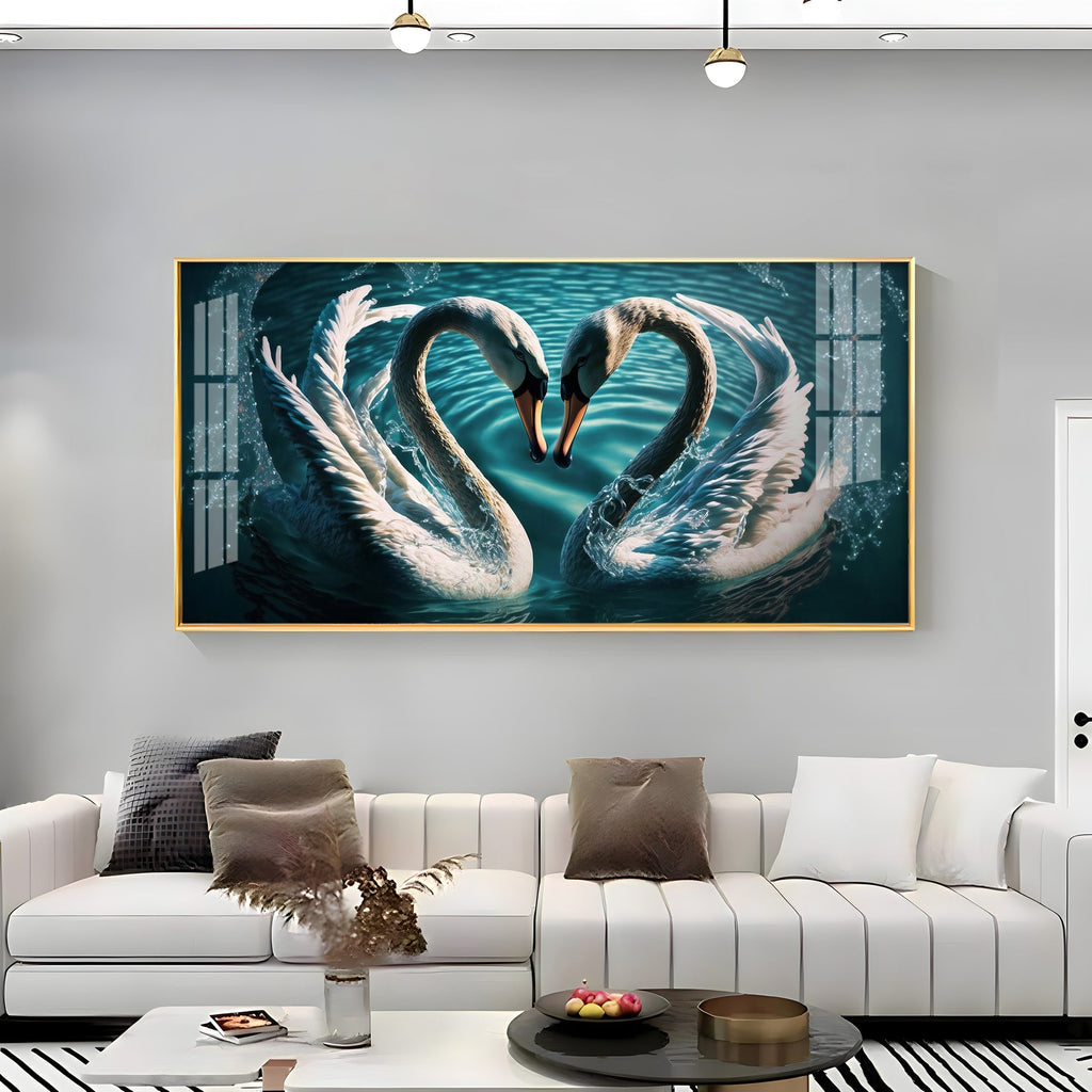 Elegant White Swan Pair Symbol of Love Designer Acrylic Wall Painting