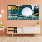 Elegant Blue Gold Moonlight Abstract Landscape Premium Acrylic Wall Painting