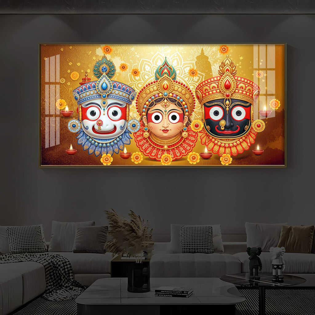 Colorful Jagannath Balabhadra Subhadra Festival Theme Acrylic wall painting