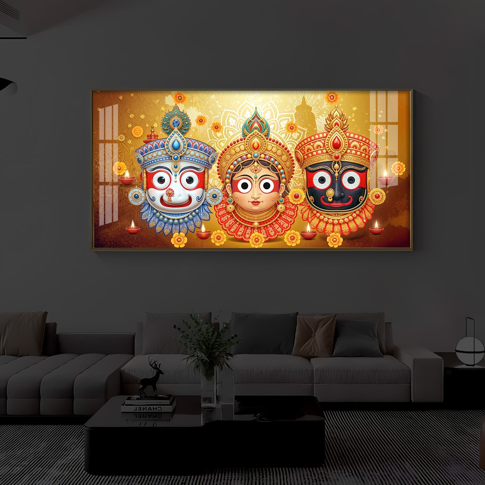 Colorful Jagannath Balabhadra Subhadra Festival Theme Acrylic wall painting
