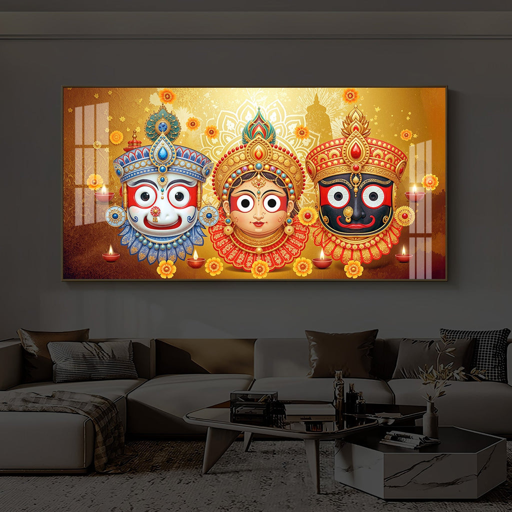 Colorful Jagannath Balabhadra Subhadra Festival Theme Acrylic wall painting