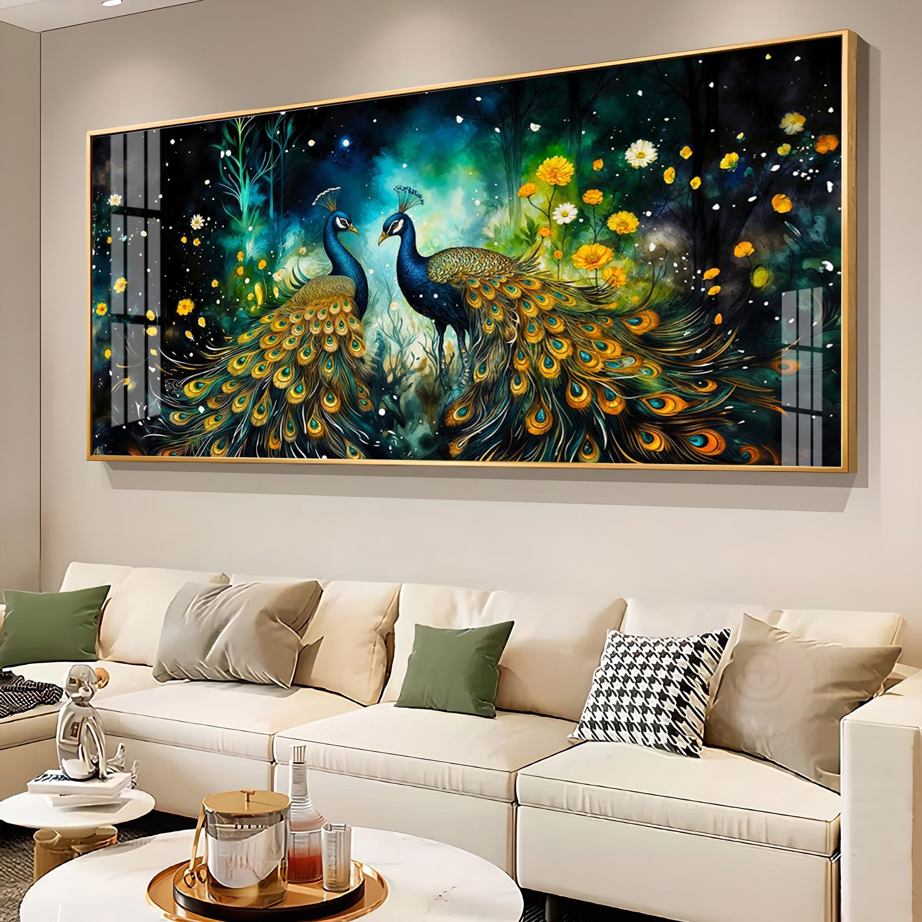 Royal Peacock Pair Nature Elegance Premium Acrylic wall painting