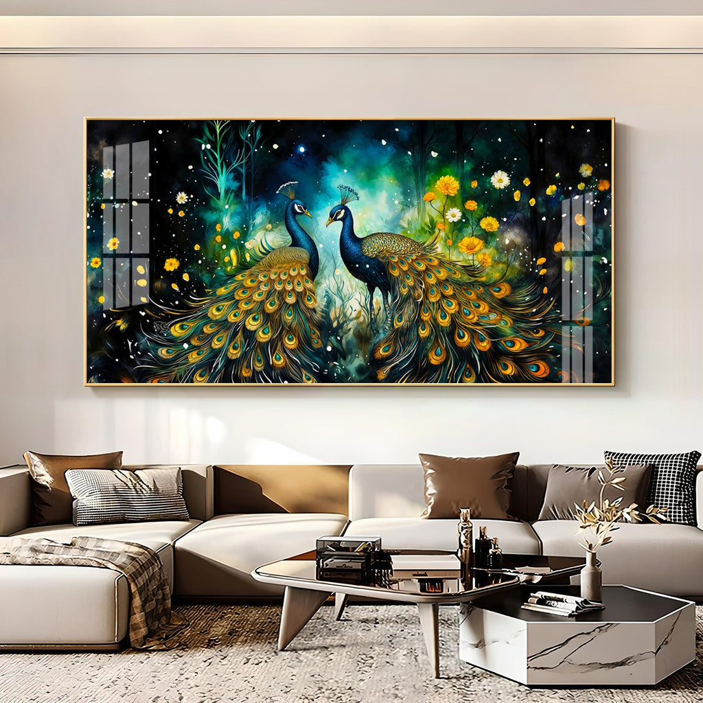 Royal Peacock Pair Nature Elegance Premium Acrylic wall painting