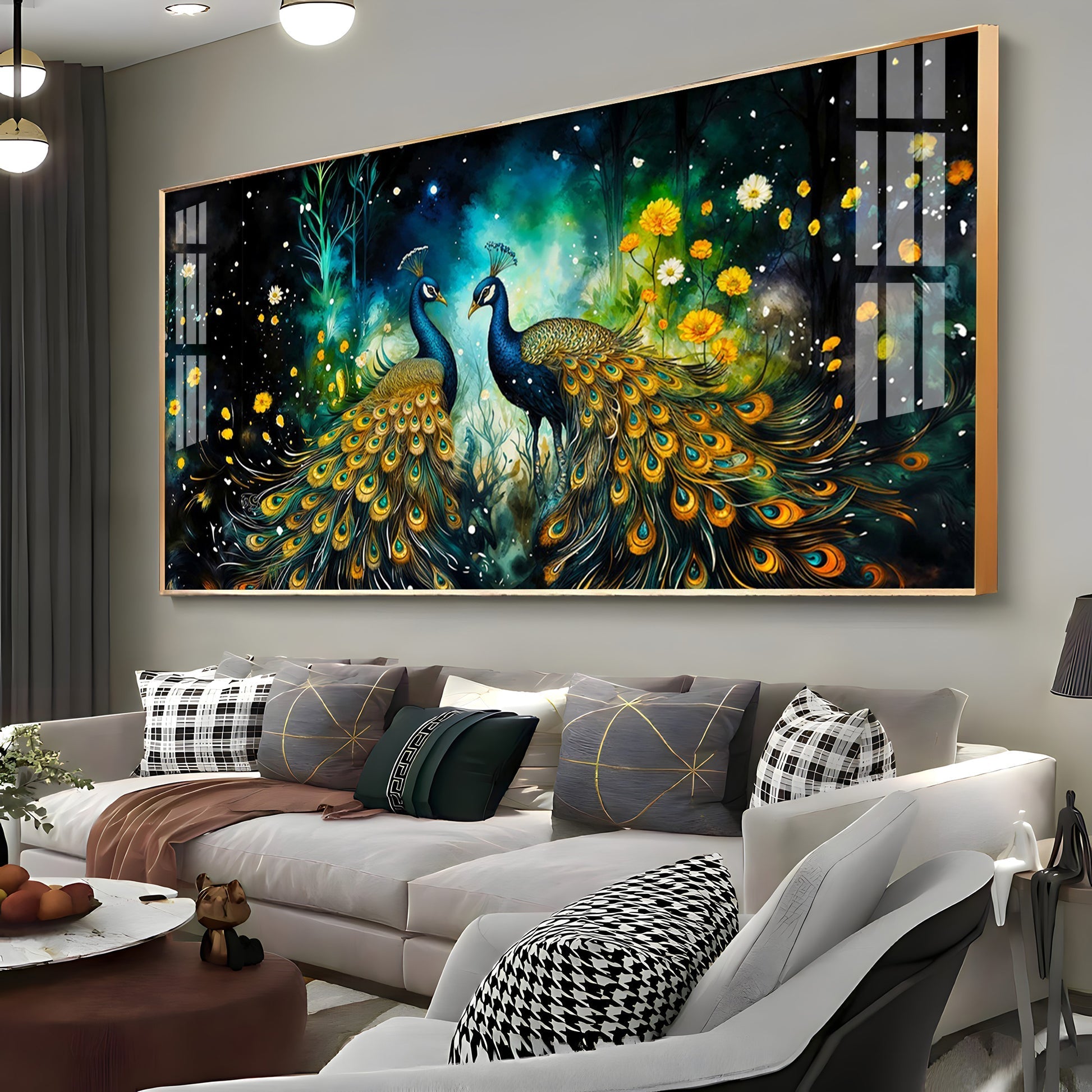 Royal Peacock Pair Nature Elegance Premium Acrylic wall painting