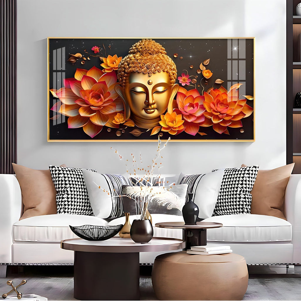 Peaceful Buddha with Lotus Spiritual Decor Acrylic wall painting