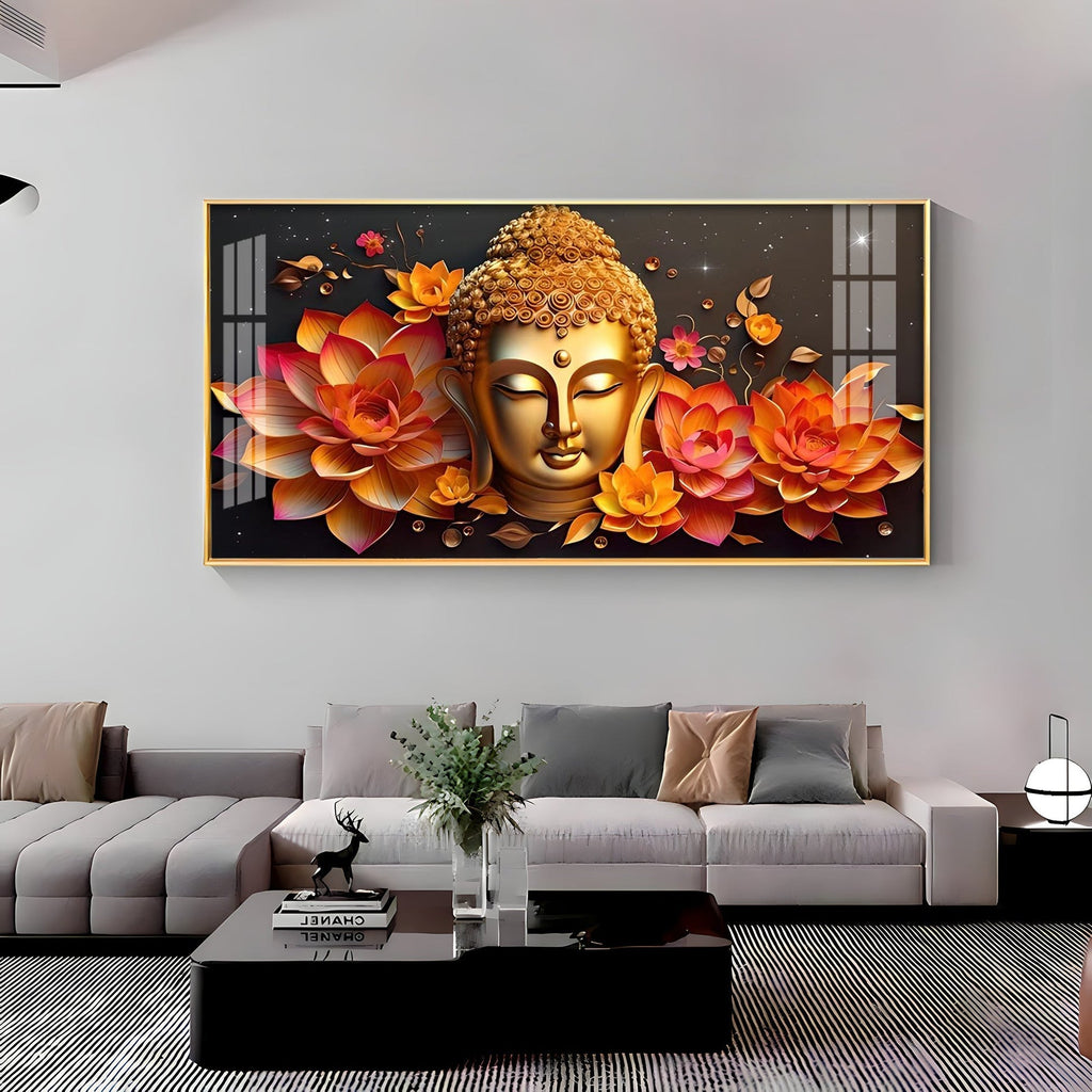 Peaceful Buddha with Lotus Spiritual Decor Acrylic wall painting