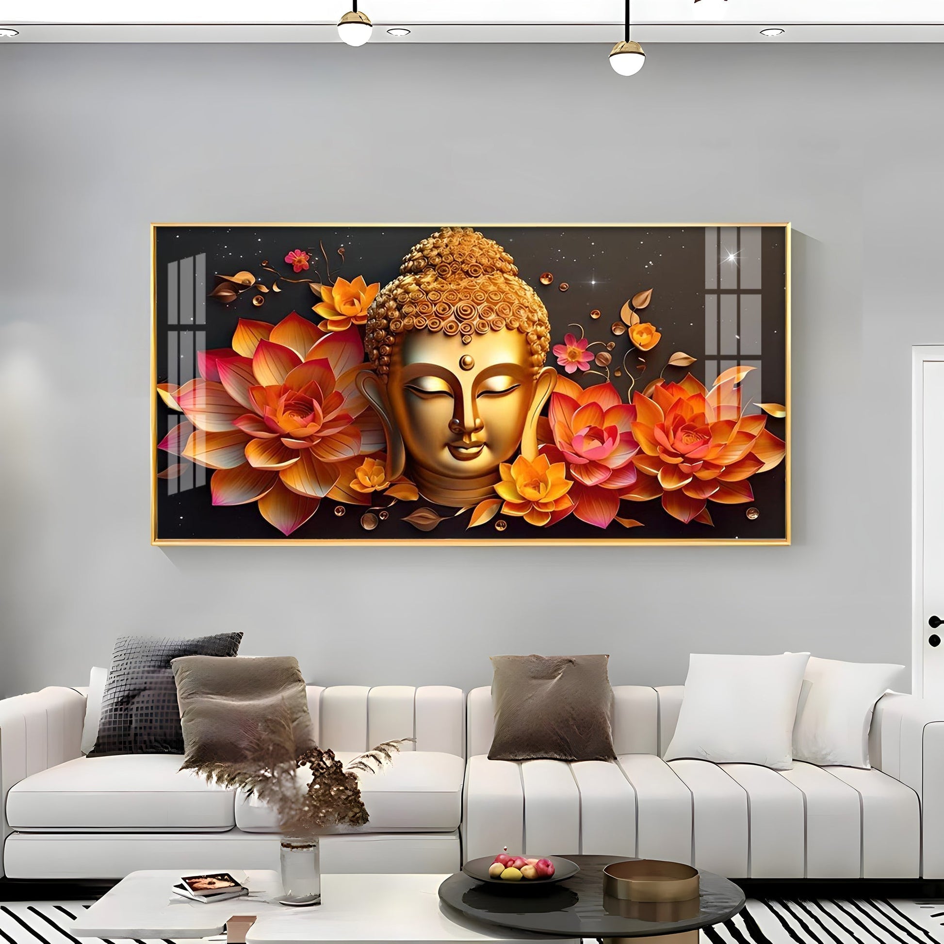 Peaceful Buddha with Lotus Spiritual Decor Acrylic wall painting