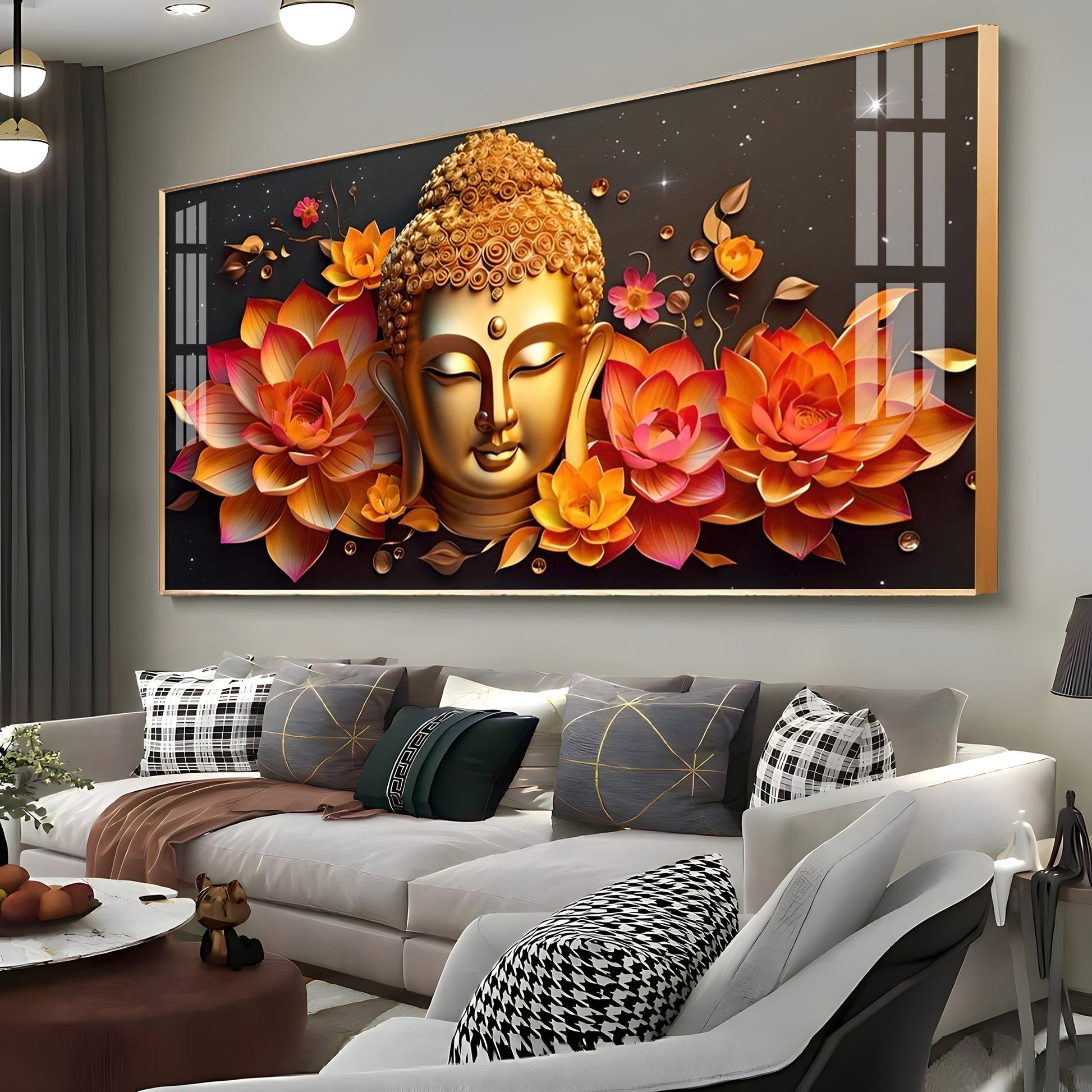 Peaceful Buddha with Lotus Spiritual Decor Acrylic wall painting