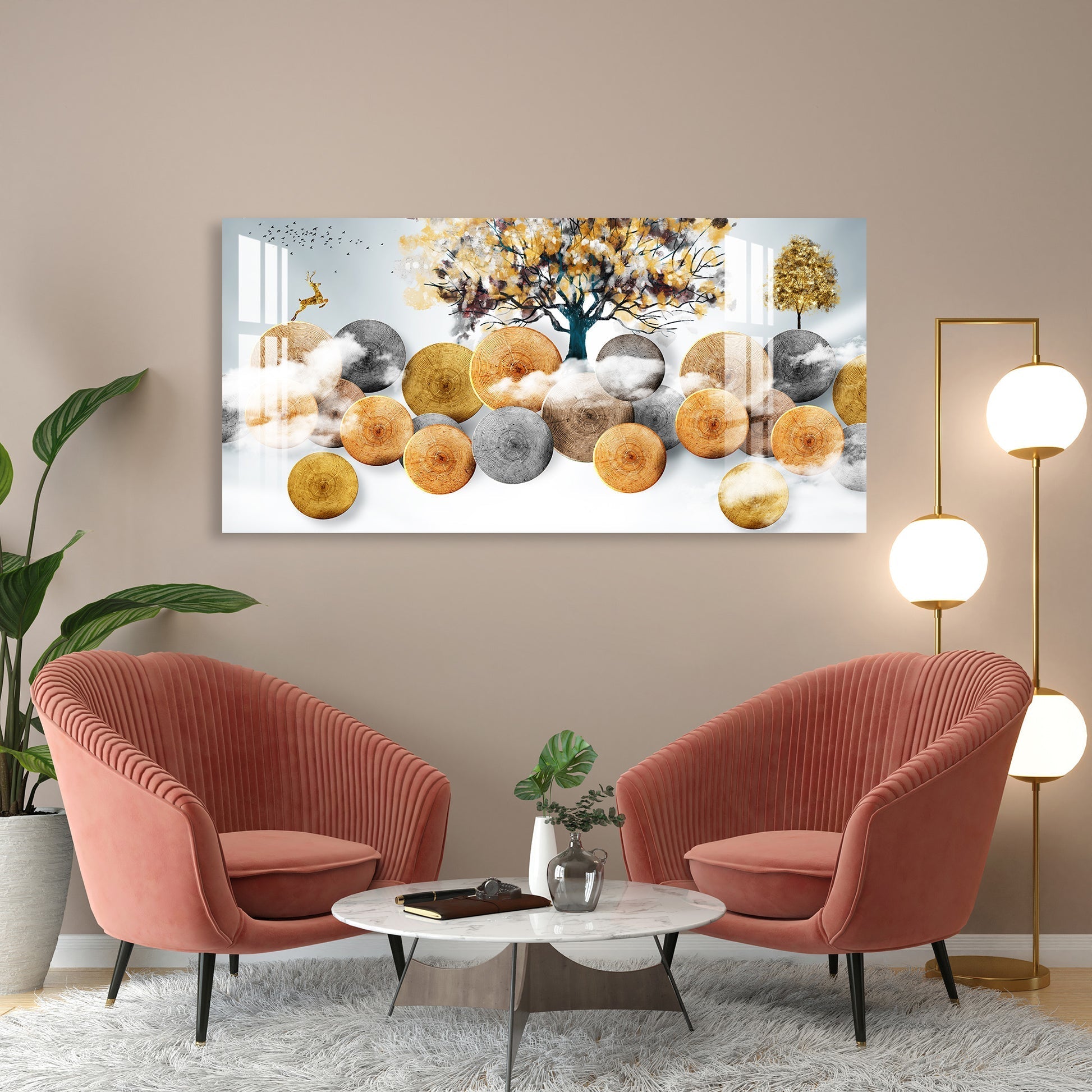 Modern Abstract Golden Tree Circle Art Designer Acrylic wall painting