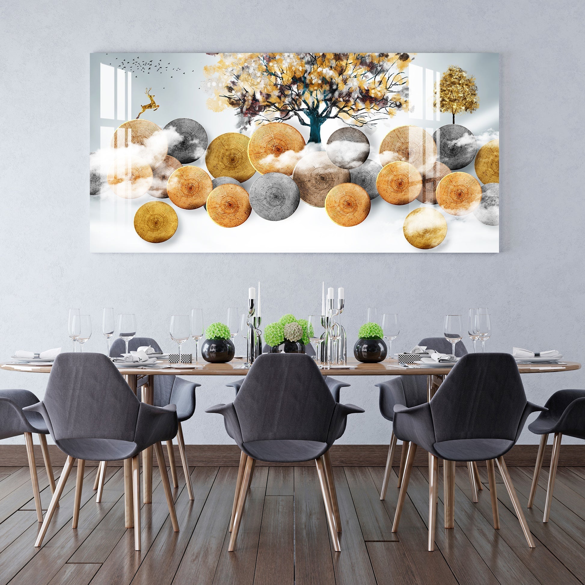 Modern Abstract Golden Tree Circle Art Designer Acrylic wall painting