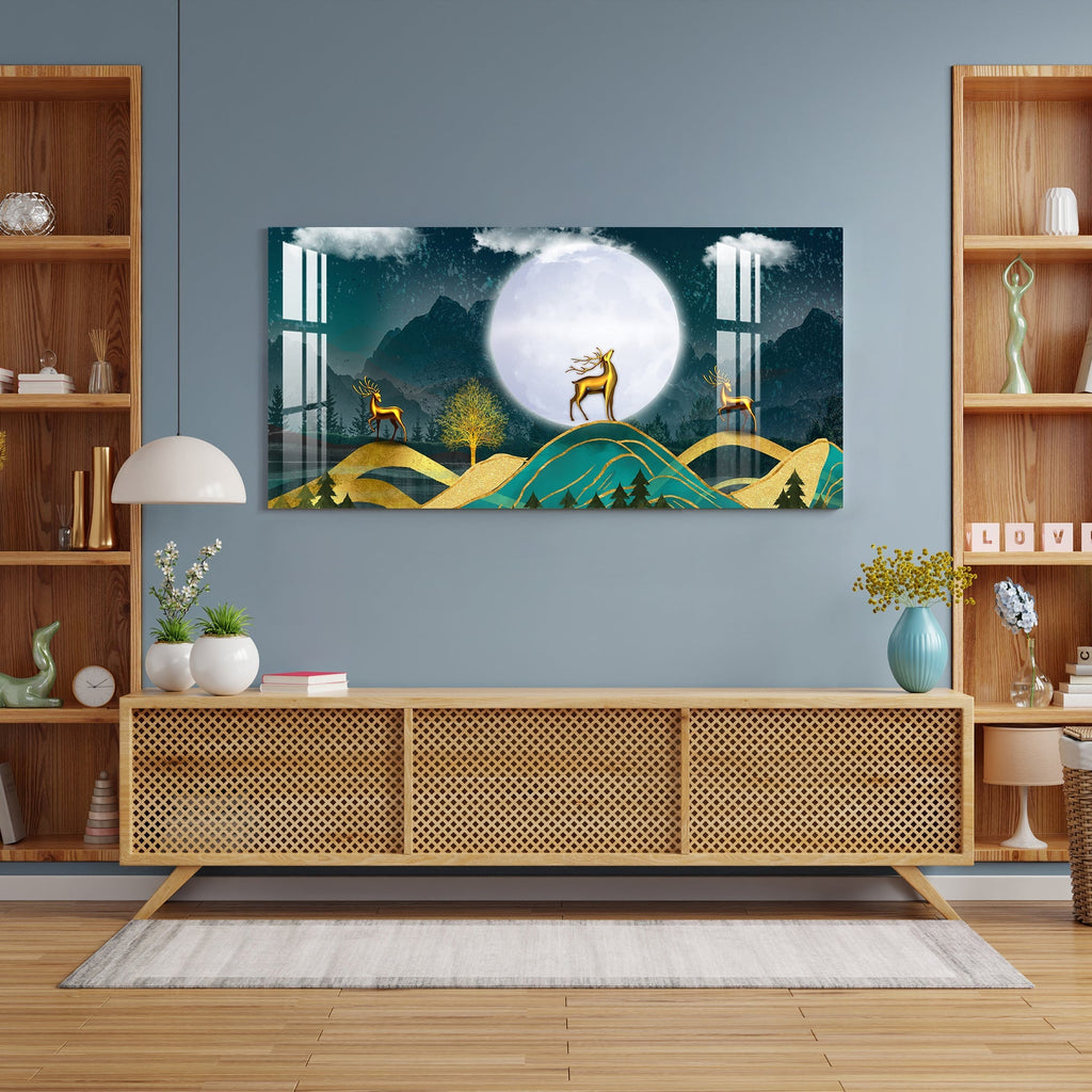 Golden Deer Moonlight Landscape Artistic Premium Acrylic wall painting
