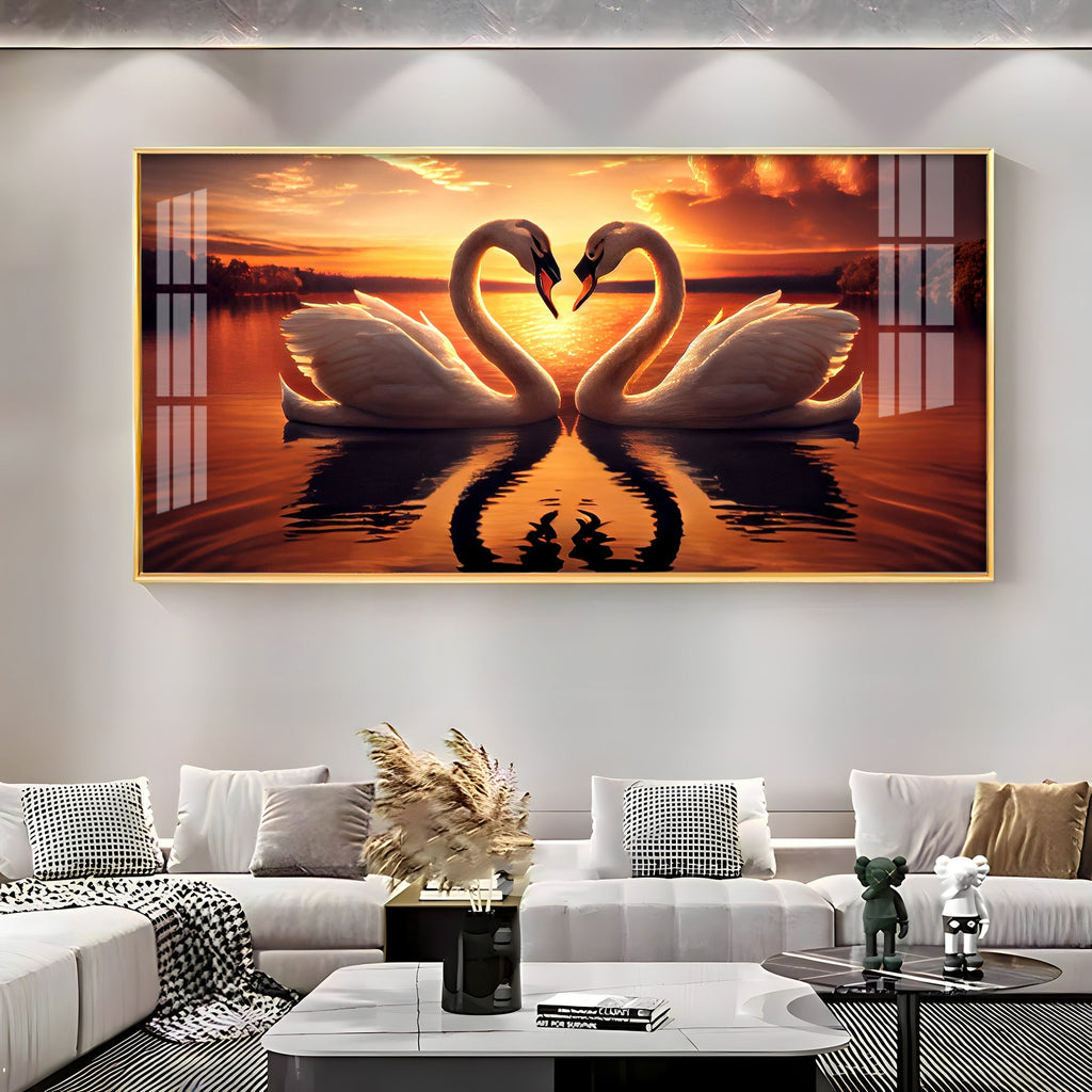 Love Birds Swan Couple Golden Hour Acrylic wall painting