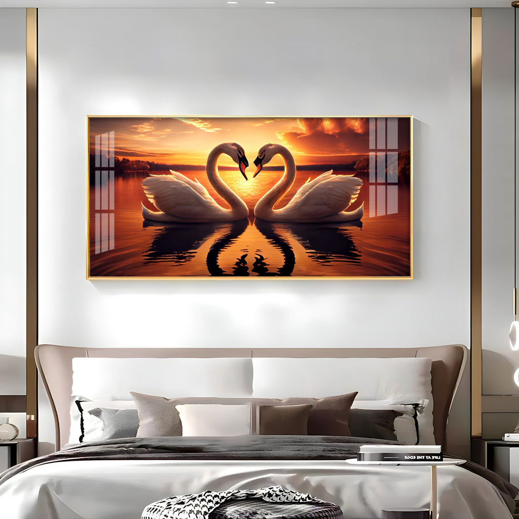 Love Birds Swan Couple Golden Hour Acrylic wall painting