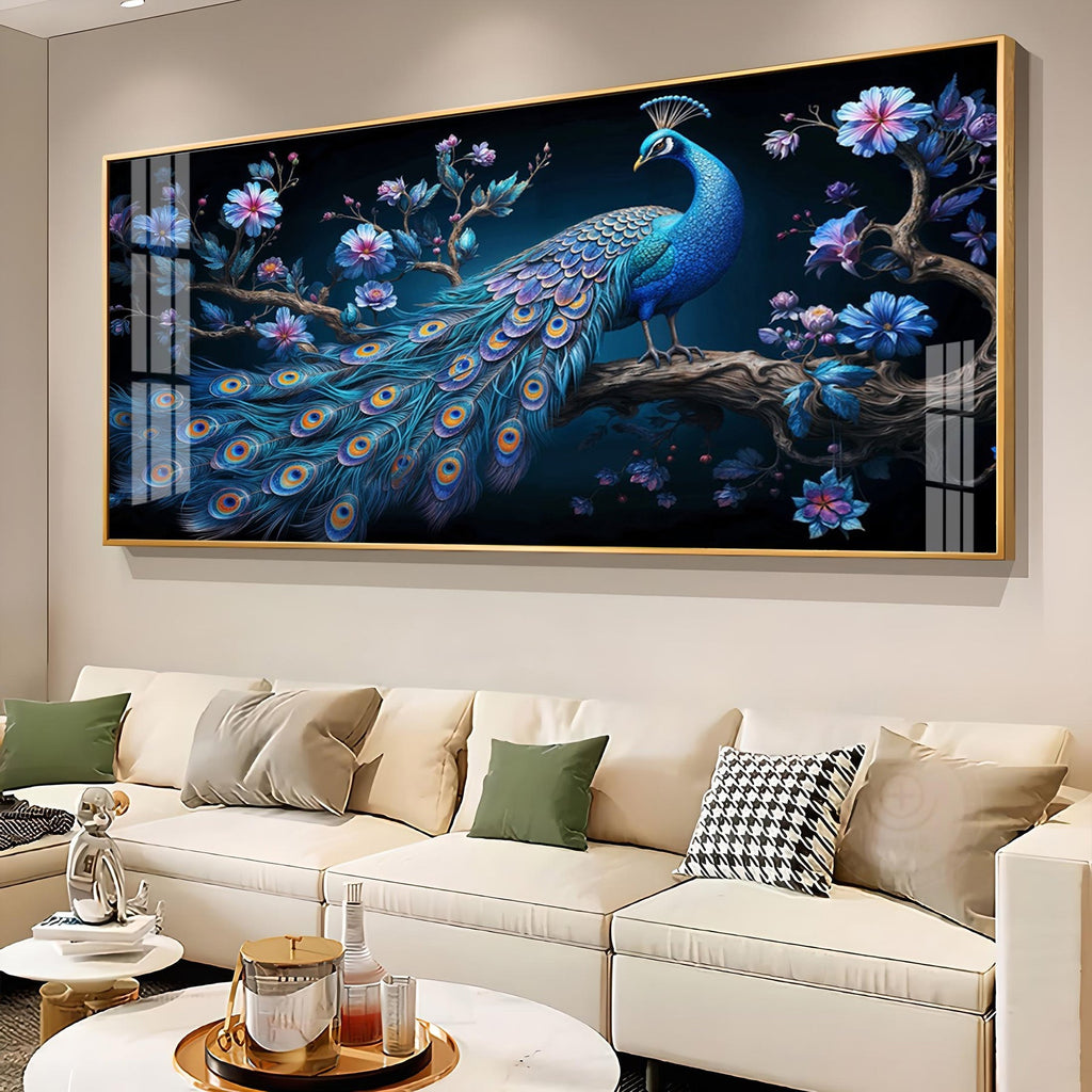 Royal Peacock Floral Night Theme Premium Acrylic wall painting