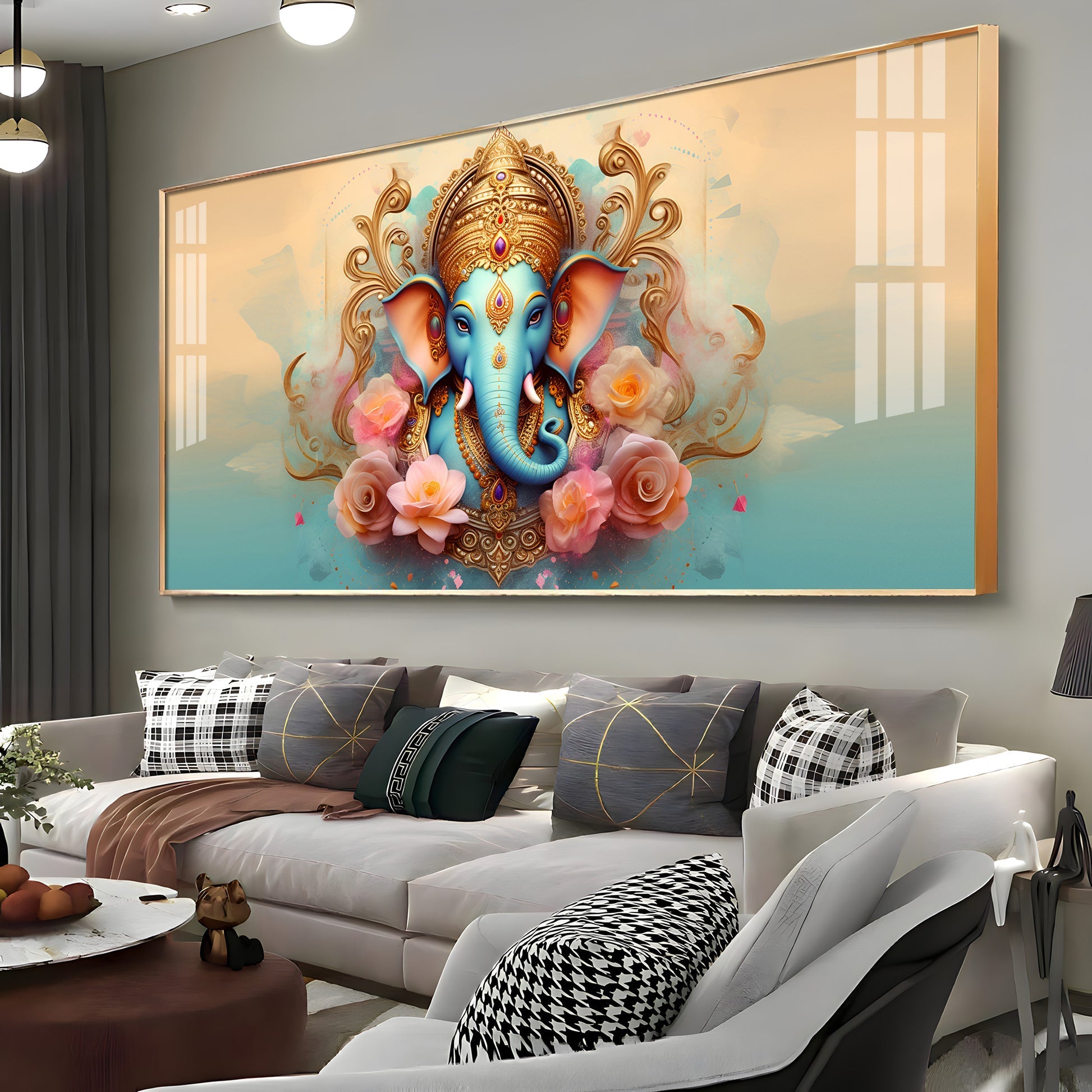 Divine Lord Ganesha Floral Art Premium Acrylic wall painting
