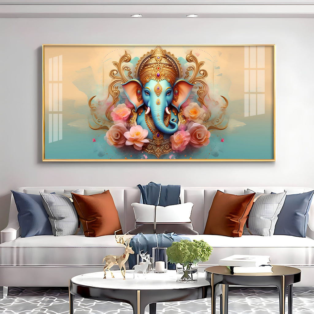 Divine Lord Ganesha Floral Art Premium Acrylic wall painting