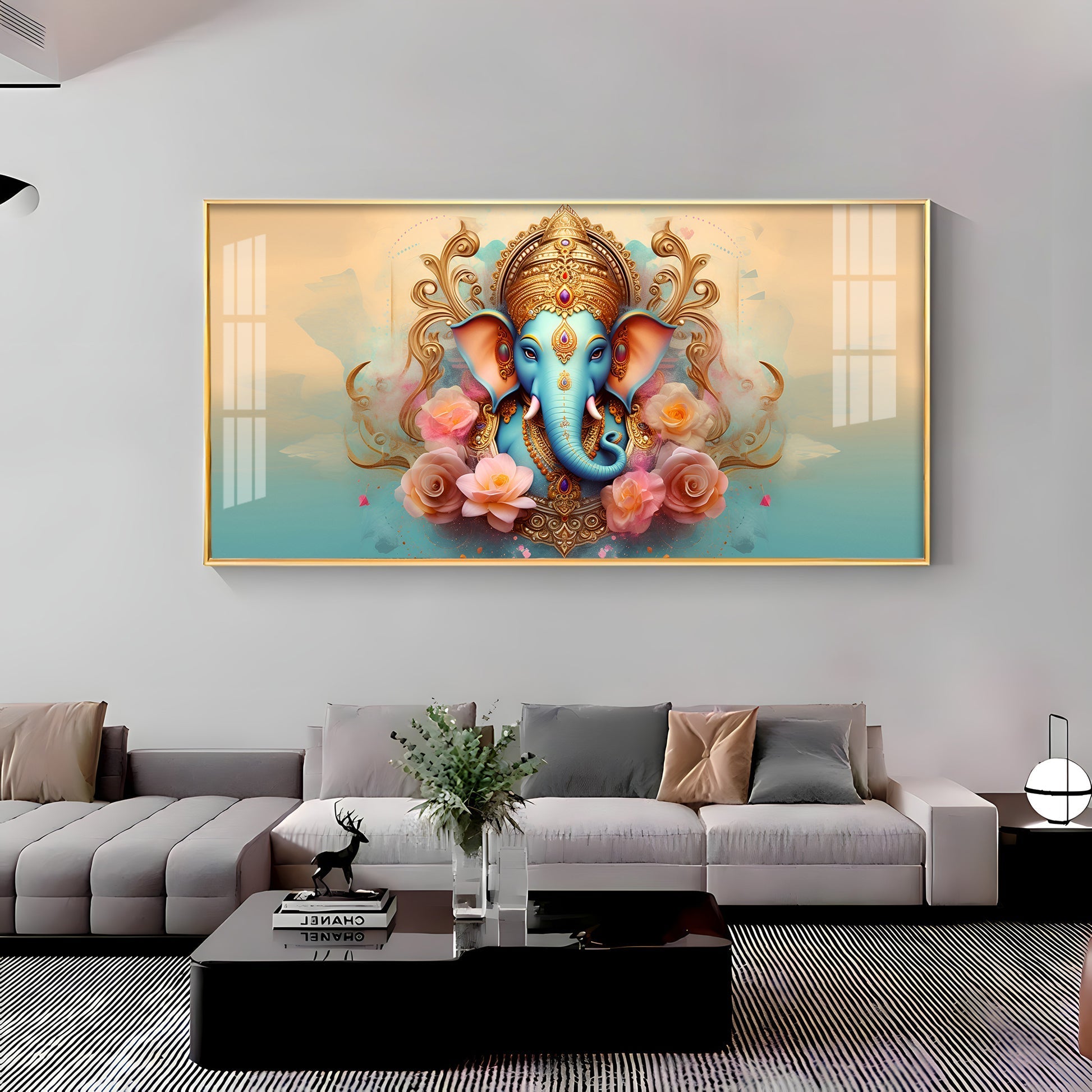 Divine Lord Ganesha Floral Art Premium Acrylic wall painting