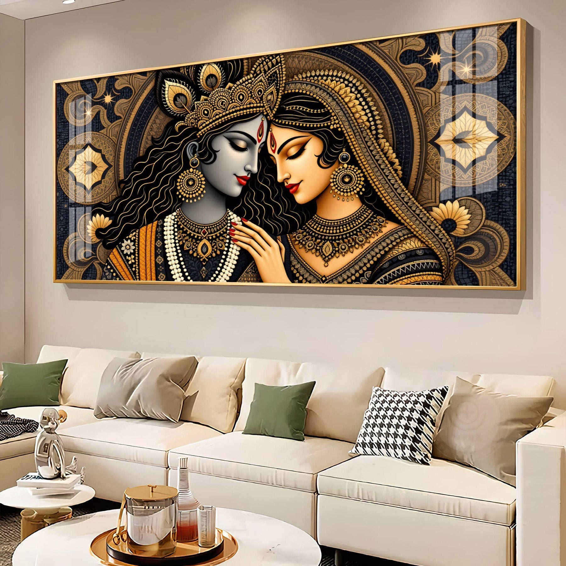 Royal Radha Krishna Golden Art Premium Acrylic wall painting