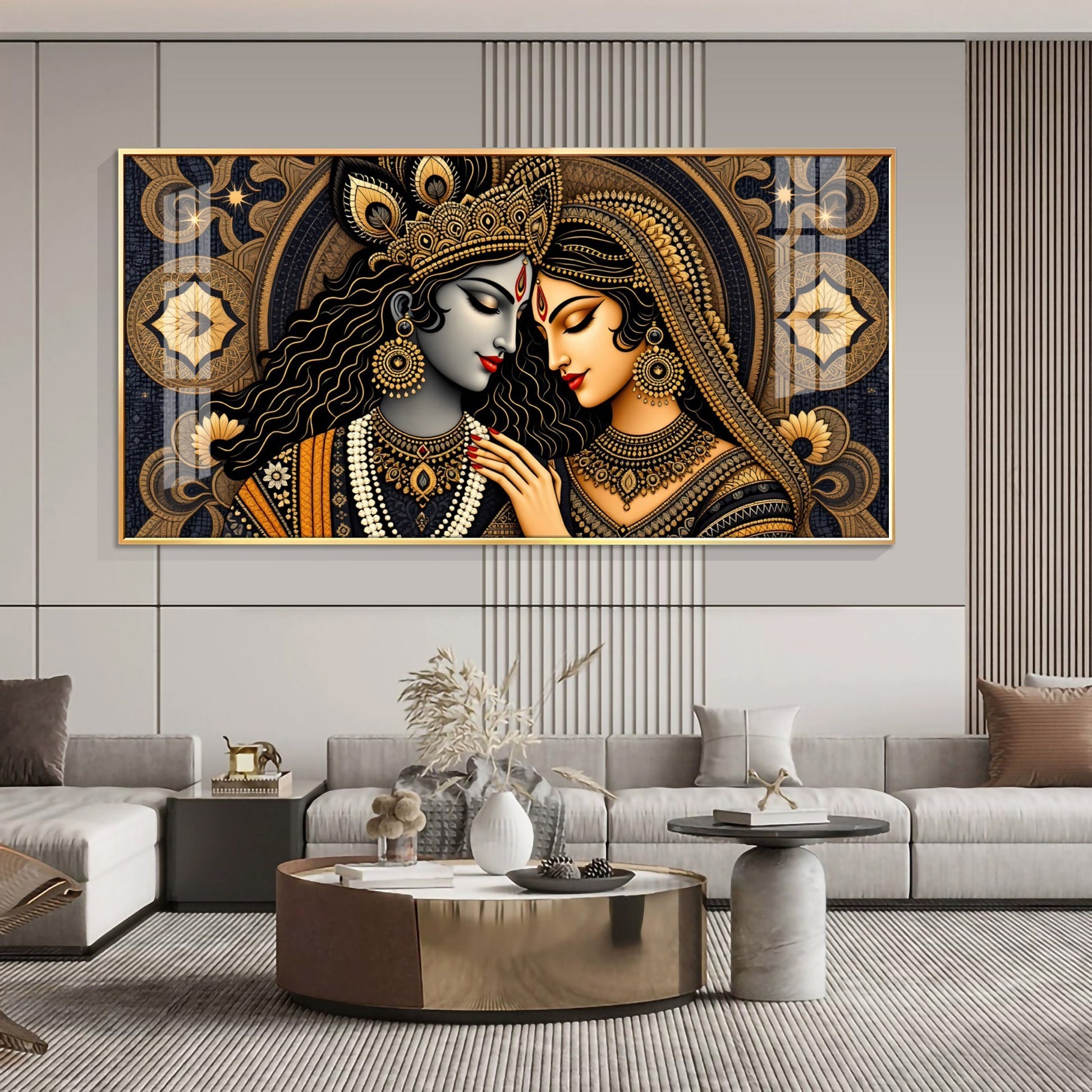 Royal Radha Krishna Golden Art Premium Acrylic wall painting