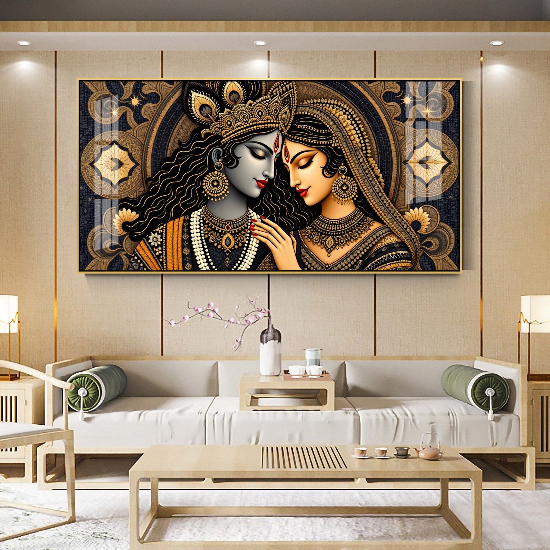Royal Radha Krishna Golden Art Premium Acrylic wall painting