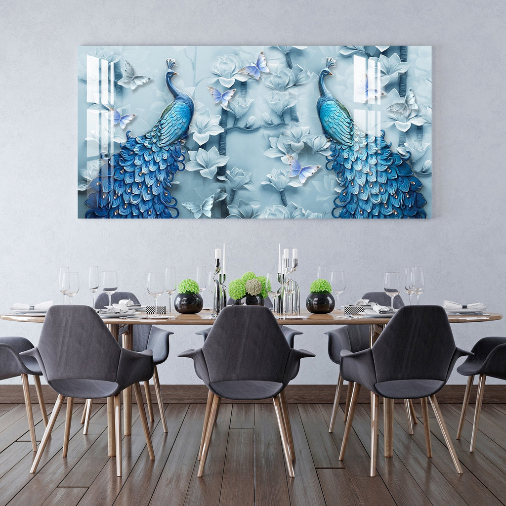 Elegant Blue Peacock Floral Design Luxury acrylic wall painting