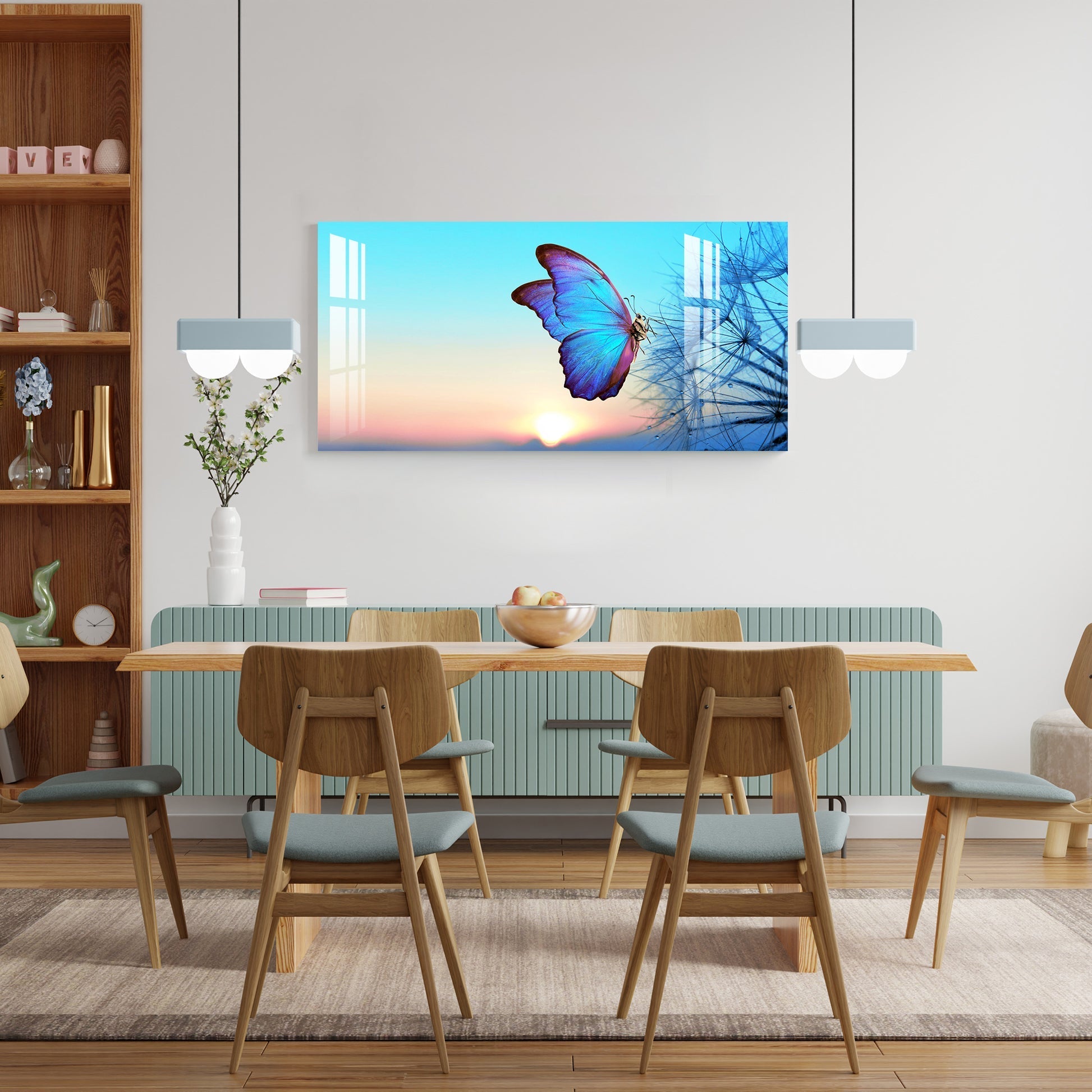 Elegant Blue Butterfly Artistic Landscape acrylic wall painting