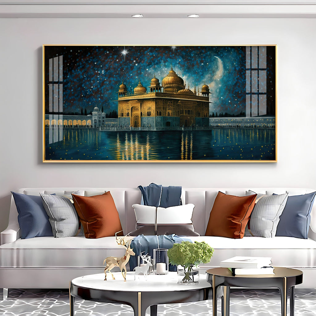 Golden Temple Night View Spiritual Art acrylic wall painting