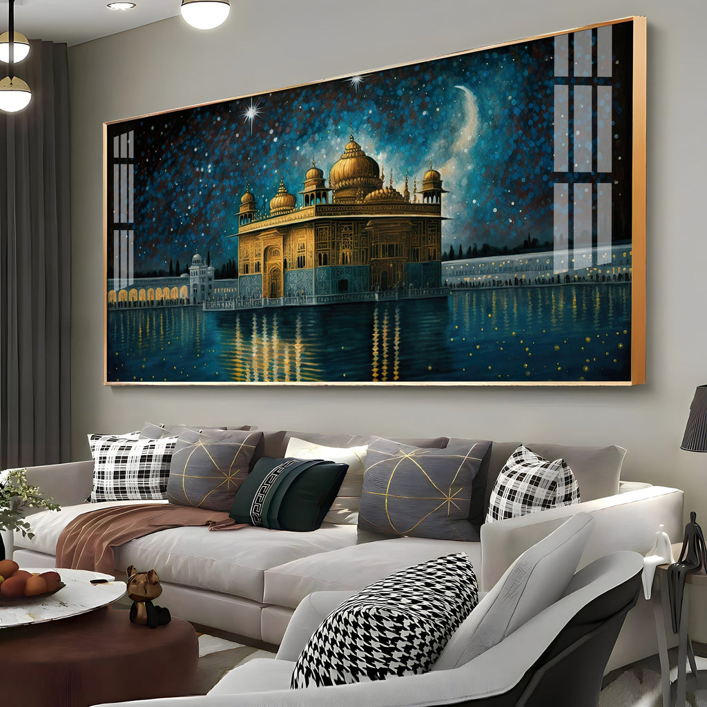 Golden Temple Night View Spiritual Art acrylic wall painting