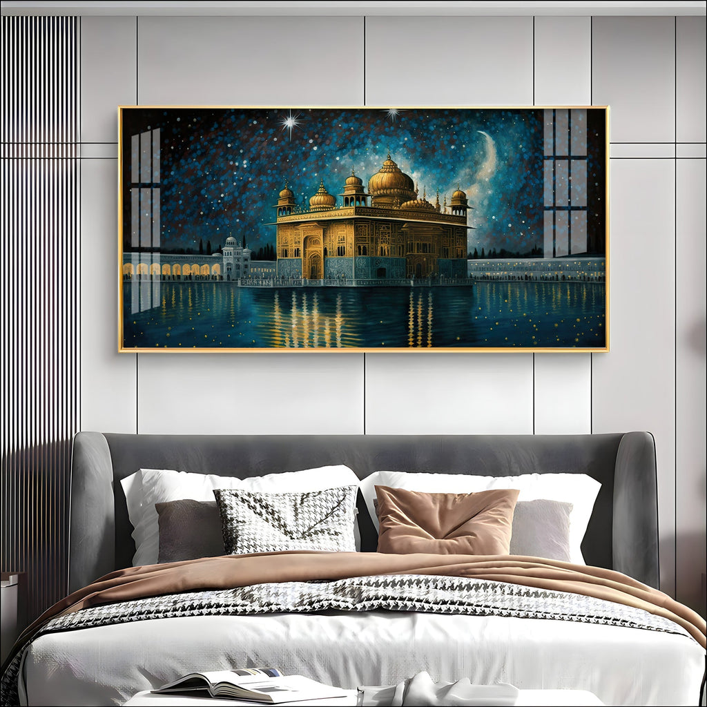 Golden Temple Night View Spiritual Art acrylic wall painting
