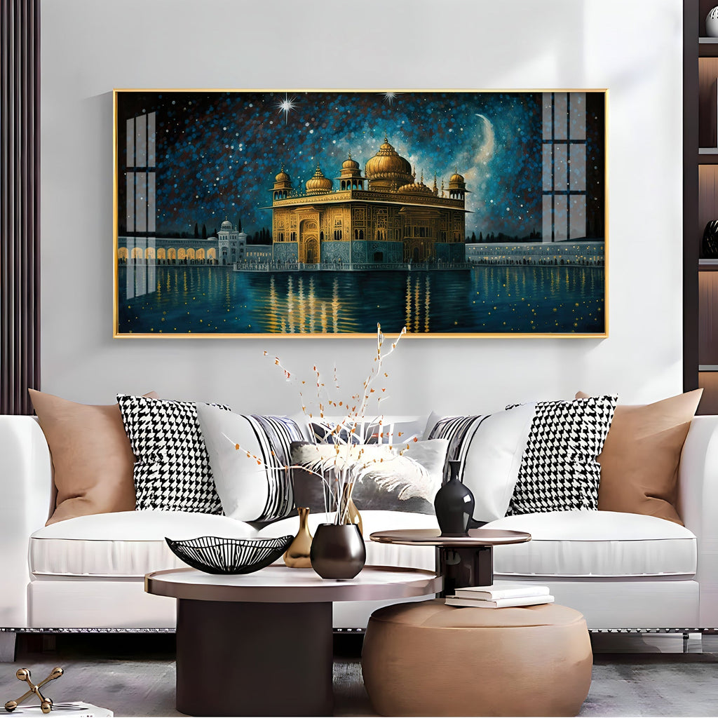 Golden Temple Night View Spiritual Art acrylic wall painting