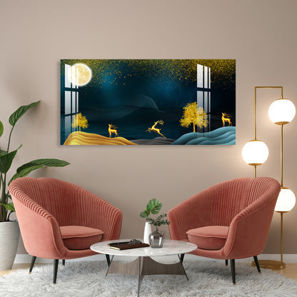 Golden Deer Moonlight Scenic Landscape acrylic wall painting