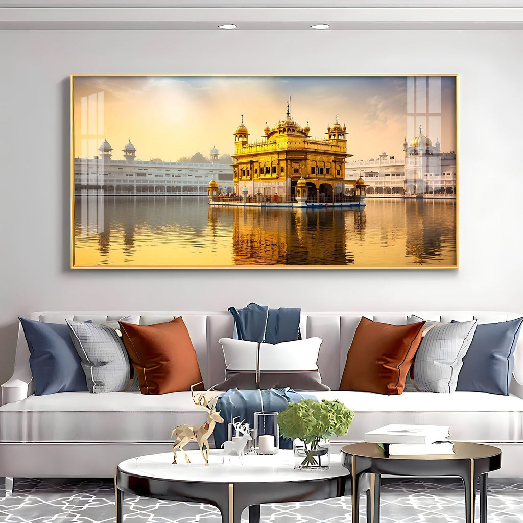 Golden Temple Day View Peaceful Reflection acrylic wall painting