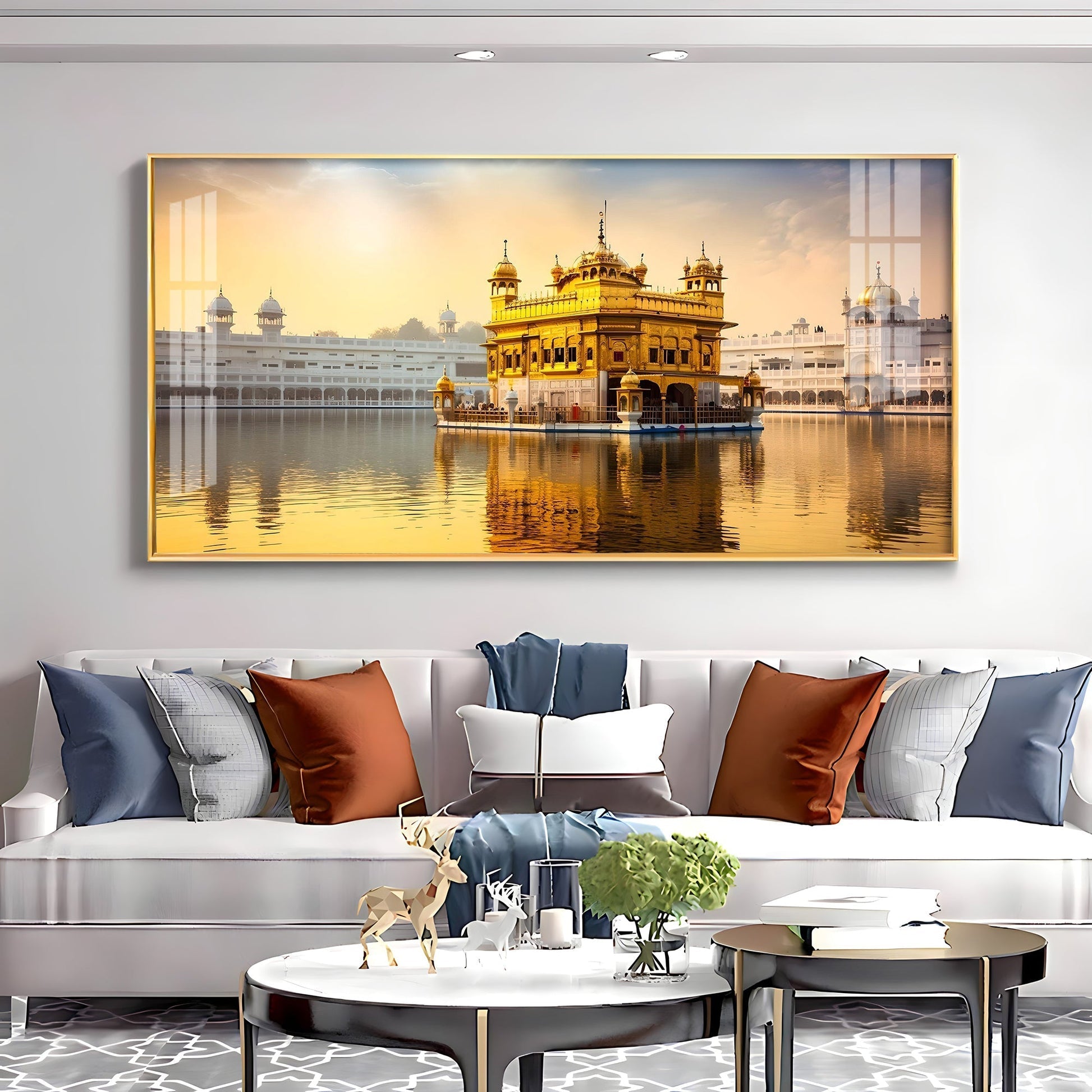 Golden Temple Day View Peaceful Reflection acrylic wall painting
