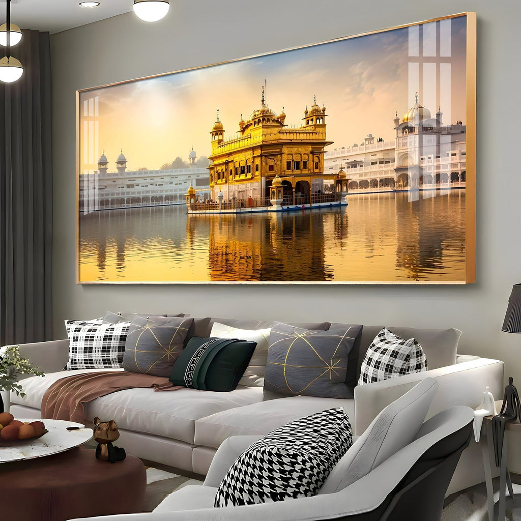 Golden Temple Day View Peaceful Reflection acrylic wall painting