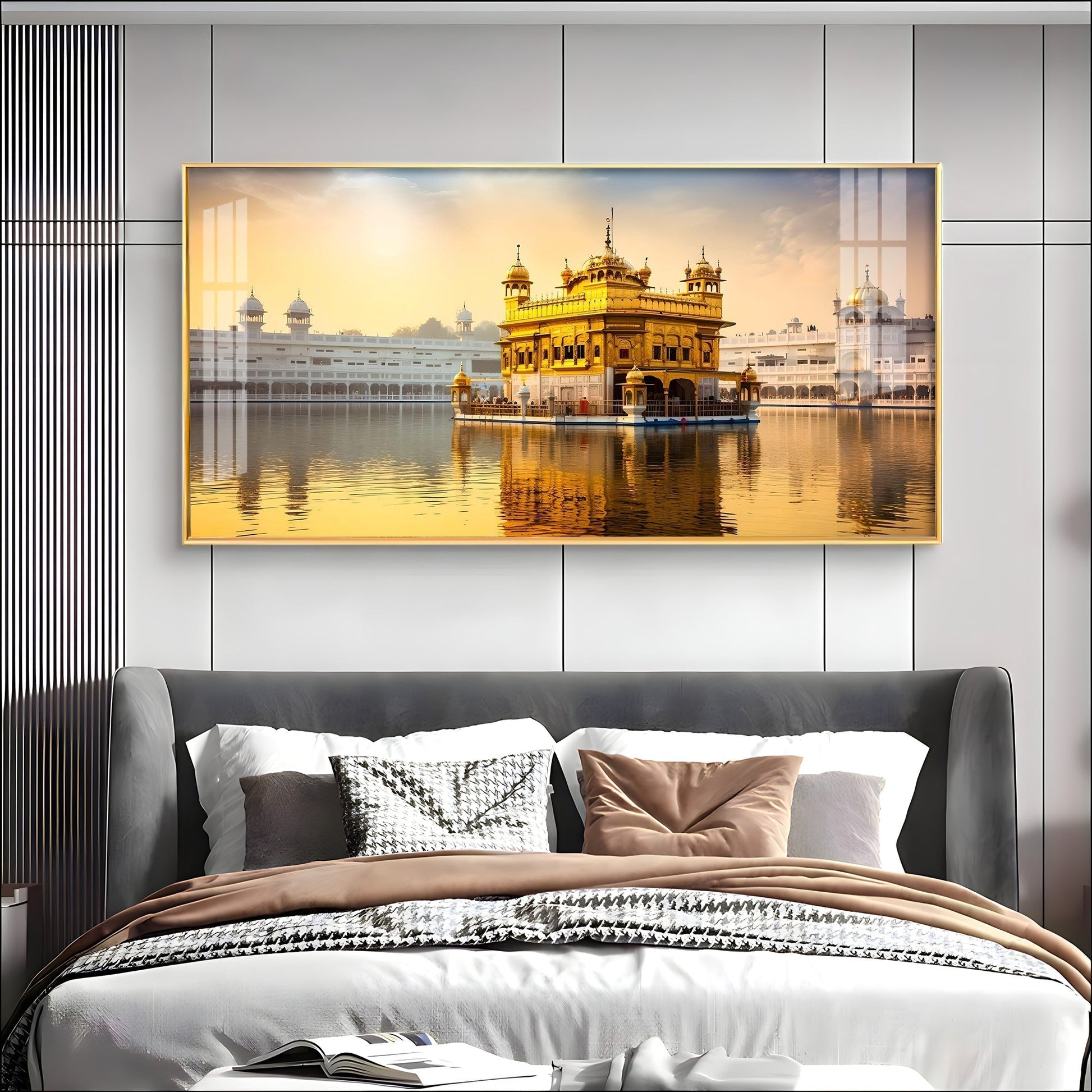 Golden Temple Day View Peaceful Reflection acrylic wall painting